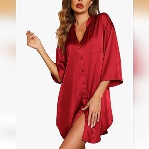 Ekouaer Satin Nightgowns for Women Silk Sleepwear Button Down Sleepshirt